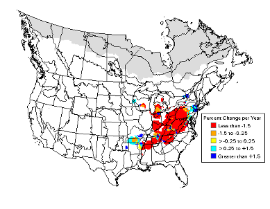 Map of Cerulean Warbler declines.